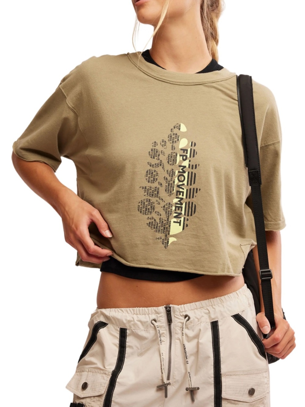 NWT❤️FP movement Inspire tee Olive Graphic Tee with Yellow Accent